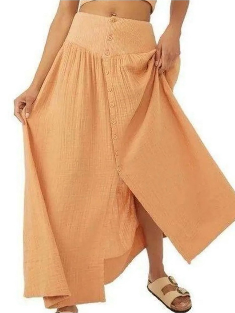 Free People Peach Button-Front Maxi Skirt